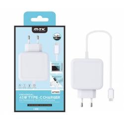 MTK CARGADOR DE PARED A USB TIPO C 3A 45W BLANCO 1.2M AT805