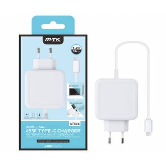 MTK CARGADOR DE PARED A USB TIPO C 3A 45W BLANCO 1.2M AT805