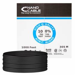 BOBINA CABLE UTP CAT 6 SOLIDO 100 METROS CCA NEGRO EXTERIOR