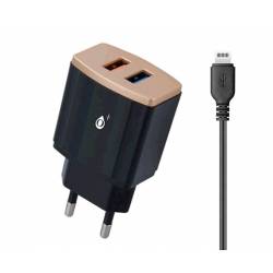 CARGADOR DE RED WAVES A6092 IPHONE 2XUSB + CABLE NEGRO ORO
