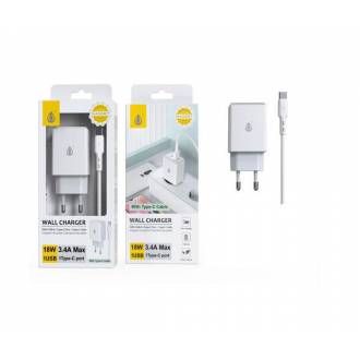 MTK CARGADOR DE PARED A USB TIPO C, NA0287, 3.4A, 18W