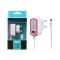 ADAPTADOR CARGADOR CS102 MICRO USB + USB 2.1A ROSA