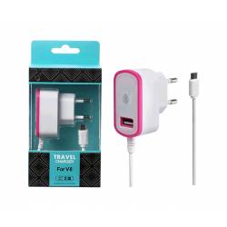 ADAPTADOR CARGADOR CS102 MICRO USB + USB 2.1A ROSA