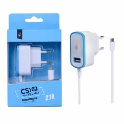 ADAPTADOR CARGADOR CS102 MICRO USB + USB 2.1A AZUL