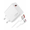 XIAOMI HYPERCHARGUE CARGADOR COMBO 1 PUERTO USB-A 120W + CABLE USB-A A TIPO C BLANCO