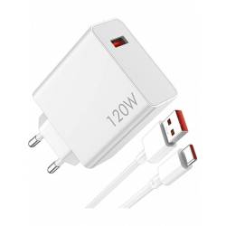 XIAOMI HYPERCHARGUE CARGADOR COMBO 1 PUERTO USB-A 120W + CABLE USB-A A TIPO C BLANCO