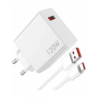 XIAOMI HYPERCHARGUE CARGADOR COMBO 1 PUERTO USB-A 120W + CABLE USB-A A TIPO C BLANCO