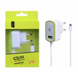 CARGADOR MÓVIL MICRO USB ENCHUFE PARED cs102 2.1A CON USB HEMBRA VERDE ONE+