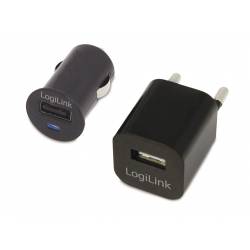 LOGILINK CARGADOR RED+COCHE USB NEGRO