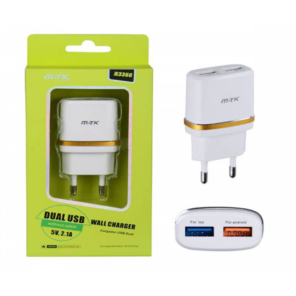 CARGADOR DE RED STOOL XENON K3366 2XUSB 2.4A BLANCO