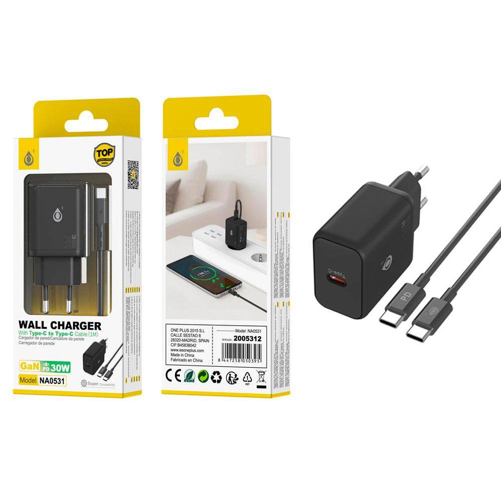 CARGADOR TYPE C 30W NEGRO NA0531 CON CABLE