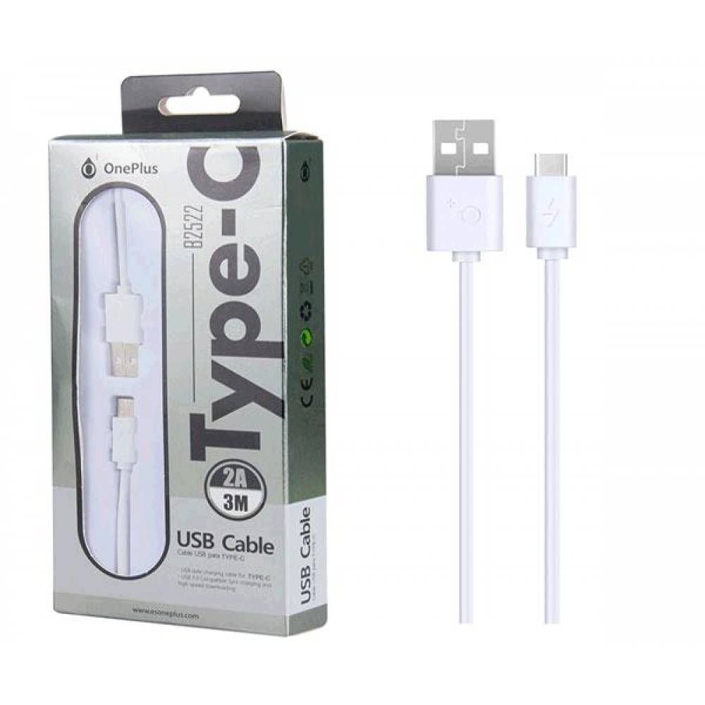 CABLE DATOS USB 2.0 A TYPE-C 2.4A BLANCO 3 METROS ONE+ B2522