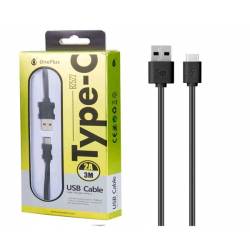 CABLE DATOS USB 2.0 A TYPE-C 2A NEGRO 3 METROS ONE+ B2522