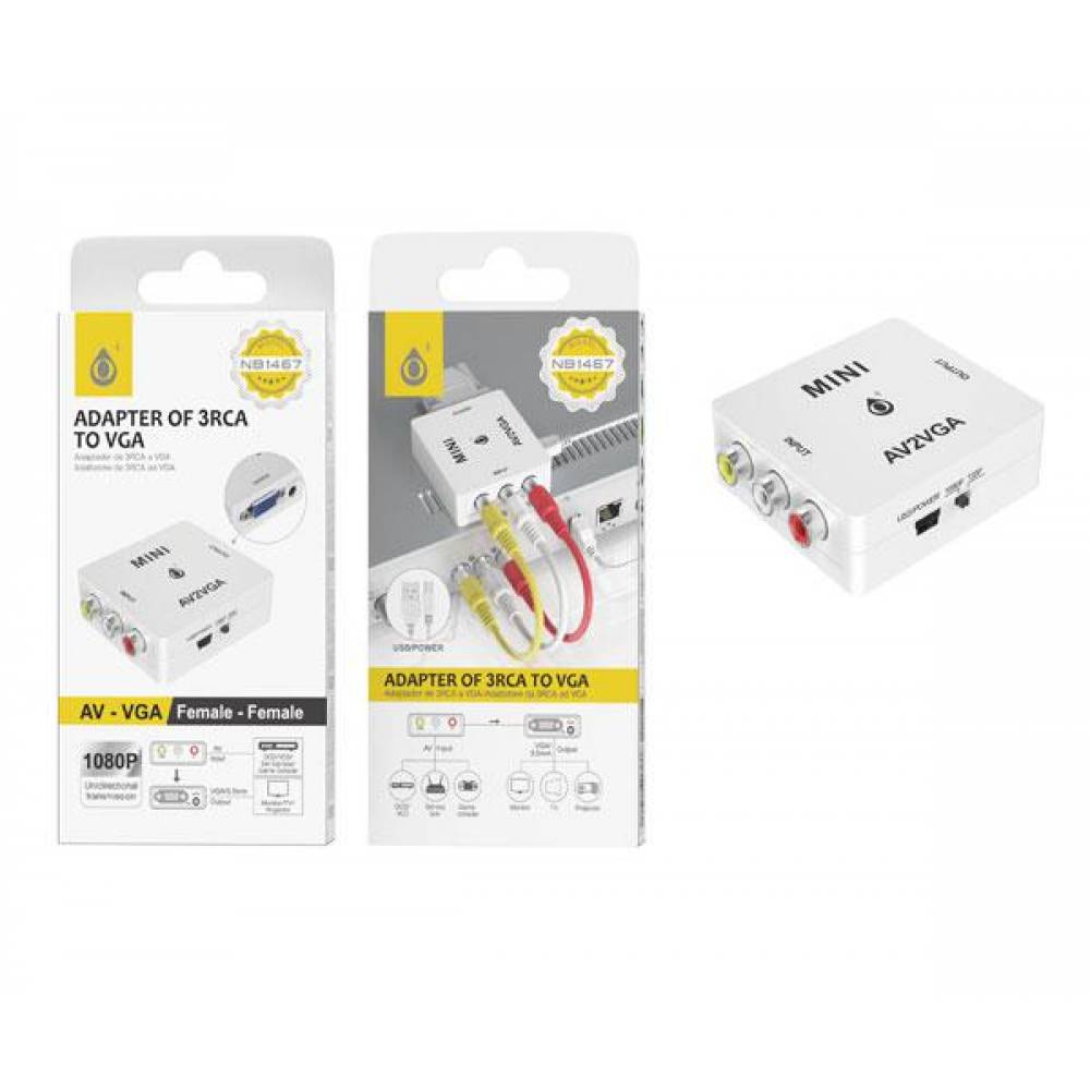 ADAPTADOR VIDEO RCA A VGA NB1467 / 3XRCA HEMBRA / 720P-1080P / ALIMENTACION MICRO USB / 5V 1A