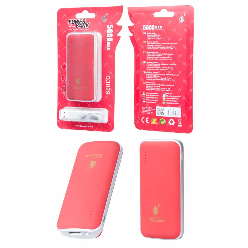 POWER BANK FIRE D3029 2.1A 5600MAH + LINTERNA ROJO ONE+