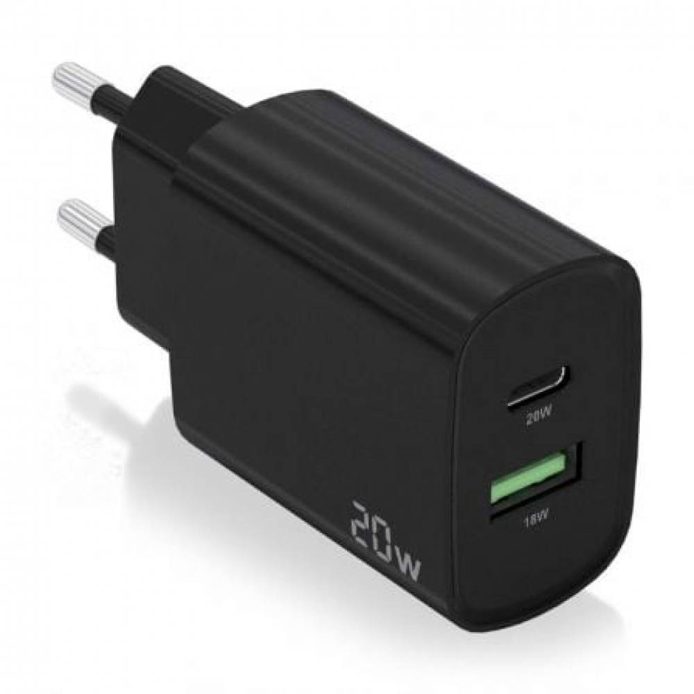 CARGADOR AISENS 20W USB + USB-C PD3.0 QC3.0 NEGRO