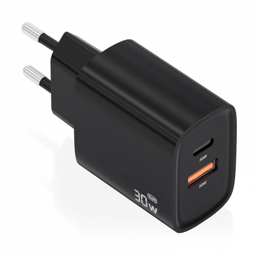 CARGADOR AISENS 30W USB + USB-C PD3.0 QC3.0 NEGRO