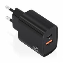 CARGADOR AISENS 30W USB + USB-C PD3.0 QC3.0 NEGRO