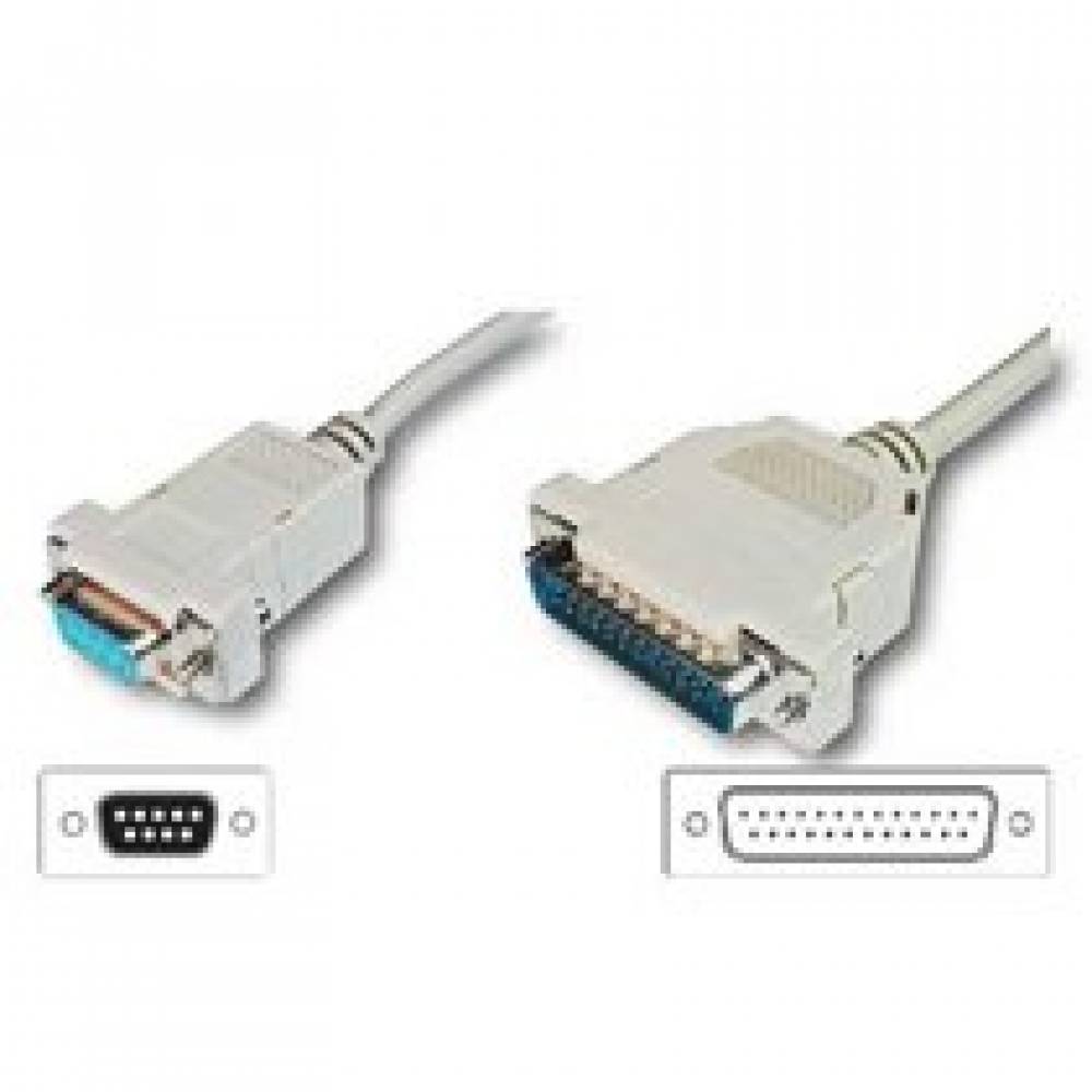 CABLE NULL MODEM SERIE DB9 HEMBRA ---> DB25 MACHO DE 3 Mts.