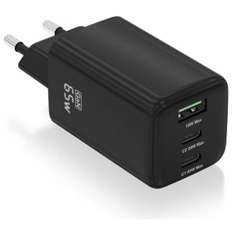 CARGADOR AISENS GAN 65W PD3.0 1*USB-C 20W + 1*USB-C 65W + 1*USB-A NEGRO