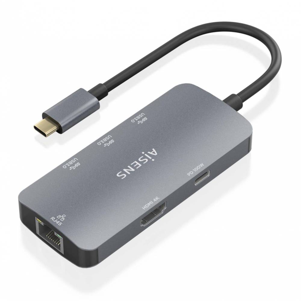 AISENS HUB USB-C DOCK 6 EN 1 USB-C A 1XHDMI 1XRJ45 3XUSB-A USB-C PD 15CM