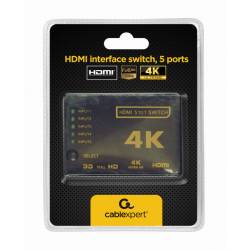 GEMBIRD SWITCH HDMI 5X1 / 4K / SOPORTE 3D / HDCP 1.4 / MANDO A DISTANCIA