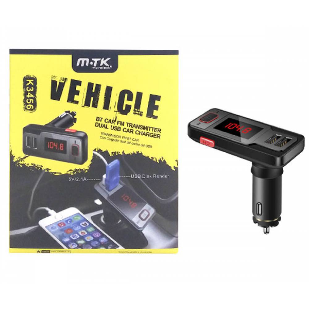 K3456 MTK TRANSMISOR FM BLUETOOTH/ USB / MICROSD/ JACK+ USB DE CARGA / MANOS LIBRES