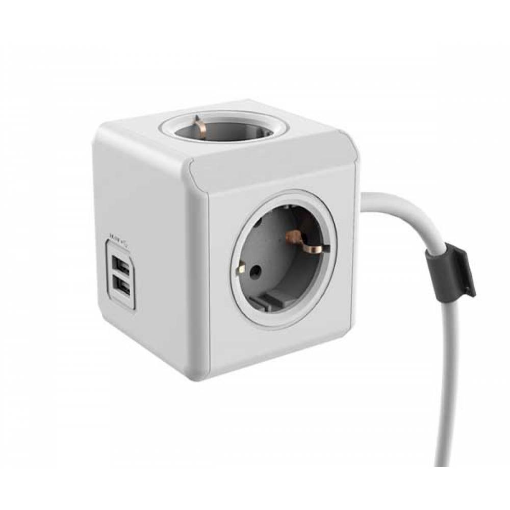 REGLETA CUBO 4 TOMAS + 2 USB 5V 2A 1.5 METROS