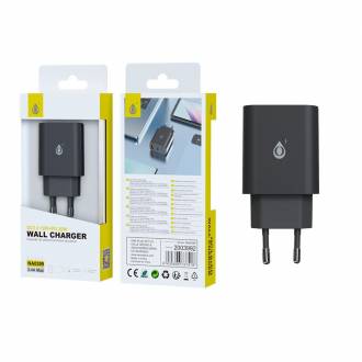 ADAPTADOR CARGADOR BERTA QC USB + TYPE-C 20W NEGRO NA0399