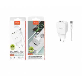 CARGADOR DE RED USB + TYPE-C + CABLE TYPE-C / 25W / BLANCO / TA0333 / ONE+