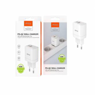 ADAPTADOR CARGADOR TAYLOR QC USB + TYPE-C 40W BLANCO 0053571
